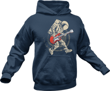 Load image into Gallery viewer, Astronaut playing guitar printed on a blue Hoodie
