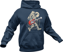 Load image into Gallery viewer, Astronaut playing guitar printed on a blue Hoodie