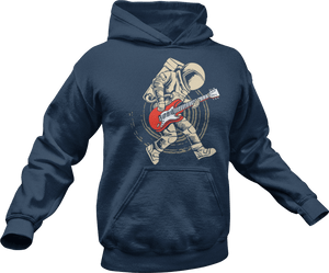 Astronaut playing guitar printed on a blue Hoodie
