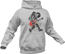 Load image into Gallery viewer, Astronaut playing guitar printed on a grey Hoodie

