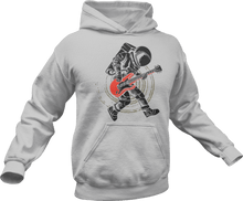 Load image into Gallery viewer, Astronaut playing guitar printed on a grey Hoodie