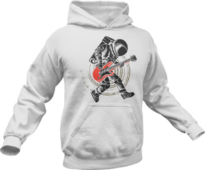 Astronaut playing guitar printed on a white Hoodie