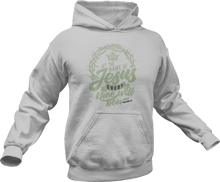 Load image into Gallery viewer, At the name of Jesus every knee will bow printed on a grey hoodie