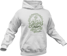 Load image into Gallery viewer, At the name of Jesus every knee will bow printed on a white hoodie