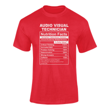 Load image into Gallery viewer, Audio Visual Technician Nutrition Facts Novelty T-Shirtaudio visual technician, funny, Ladies, Mens, Nutrition Facts, Unisex