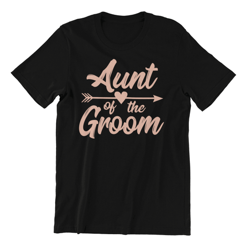Aunt of the groom printed on a black t-shirt
