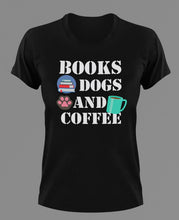 Load image into Gallery viewer, Books - Dogs - Coffee T-Shirtanimals, books, coffee, dog, Ladies, Mens, pets, Unisex