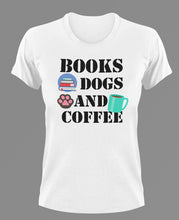 Load image into Gallery viewer, Books - Dogs - Coffee T-Shirtanimals, books, coffee, dog, Ladies, Mens, pets, Unisex