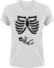 Load image into Gallery viewer, Baby skeleton T-Shirtbones, Halloween, Ladies, Mens, scary, scary movies, skeleton, Unisex