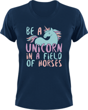 Load image into Gallery viewer, Be a unicorn in a field of horses T-Shirtfantasy, horse, horses, Ladies, Mens, unicorn, Unicorns, Unisex