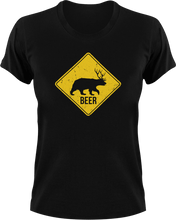 Load image into Gallery viewer, Bear-Dear Warning Sign T-Shirtbear, dear, hunting, Ladies, Mens, Unisex, warning