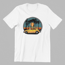 Load image into Gallery viewer, Beetle with Surfboards Against Sunset Tshirt