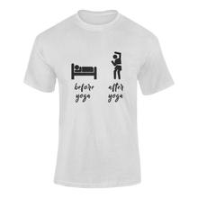 Load image into Gallery viewer, Before Yoga After Yoga Funny T-Shirtaerial yoga, funny, hot yoga, Ladies, Mens, Unisex, yoga