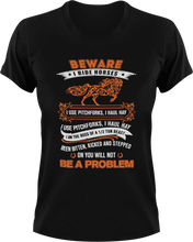 Load image into Gallery viewer, Beware I ride horses T-Shirt 2horses, Ladies, Mens, Unisex
