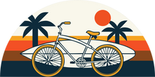 Load image into Gallery viewer, Bicycle and Surfboard Against Sunset Tshirt