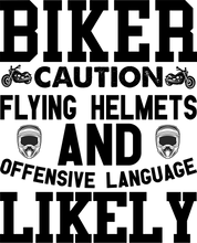 Load image into Gallery viewer, Biker Caution Flying Helmets Funny T-Shirtbike, biker, caution, Caution Flying Items and Offensive Language, funny, helmets, Ladies, Mens, motorcycles, Unisex