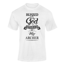 Load image into Gallery viewer, Blessed by God spoiled by my archer T-shirtLadies, Mens, Unisex