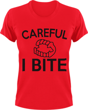 Load image into Gallery viewer, Careful I Bite T-Shirtbite, Halloween, Ladies, Mens, Unisex