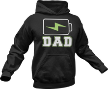 Load image into Gallery viewer, Charging dad battery printed on a black Hoodie