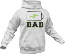 Load image into Gallery viewer, Charging dad battery printed on a white Hoodie