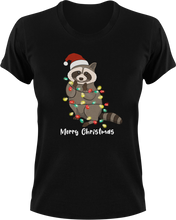 Load image into Gallery viewer, Christmas Raccoon T-Shirtanimal, animals, christmas, Ladies, Mens, Merry Christmas, raccoon, Unisex