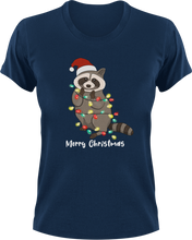 Load image into Gallery viewer, Christmas Raccoon T-Shirtanimal, animals, christmas, Ladies, Mens, Merry Christmas, raccoon, Unisex