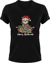 Load image into Gallery viewer, Christmas Sloth Meditating T-Shirtanimal, animals, christmas, Ladies, Mens, Merry Christmas, Sloth, Unisex