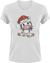 Load image into Gallery viewer, Christmas Unicorn T-Shirtanimal, animals, christmas, fantasy, Ladies, Mens, unicorn, Unicorns, Unisex