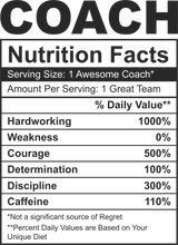Load image into Gallery viewer, Coach Nutrition Facts Funny T-Shirtcoach, coaching, funny, Ladies, Mens, Nutrition Facts, sport, Unisex