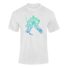 Load image into Gallery viewer, Colourful Hockey Goalie Silhouette T-ShirtLadies, Mens, Unisex, Wolves Ice Hockey