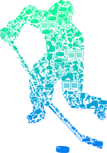 Load image into Gallery viewer, Colourful Hockey Player Silhouette T-ShirtLadies, Mens, Unisex, Wolves Ice Hockey