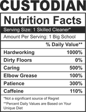 Load image into Gallery viewer, Custodian Nutrition Facts Funny T-ShirtCustodian, funny, Ladies, Mens, Nutrition Facts, Unisex