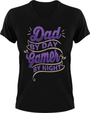 Load image into Gallery viewer, Dad by day gamer by night T-Shirtdad, Fathers day, funny, Ladies, Mens, Unisex