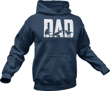 Load image into Gallery viewer, Dinosaur dad printed on a navy T-Shirt