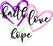 Load image into Gallery viewer, Faith Hope Love T-shirtchristian, family, hearts, Ladies, Mens, motivation, Unisex