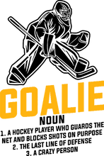 Load image into Gallery viewer, Goalie Description T-ShirtLadies, Mens, Unisex, Wolves Ice Hockey