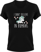 Load image into Gallery viewer, I Don't Believe In Humans Unicorn T-Shirtfantasy, Ladies, Mens, unicorn, Unicorns, Unisex