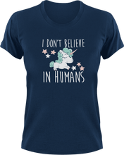 Load image into Gallery viewer, I Don't Believe In Humans Unicorn T-Shirtfantasy, Ladies, Mens, unicorn, Unicorns, Unisex