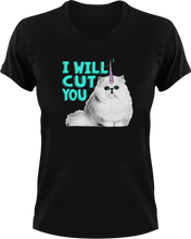 Load image into Gallery viewer, I Will Cut You T-Shirtanimals, cat, Ladies, Mens, pets, Unisex