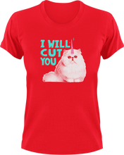 Load image into Gallery viewer, I Will Cut You T-Shirtanimals, cat, Ladies, Mens, pets, Unisex