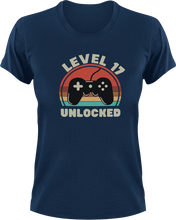 Load image into Gallery viewer, Level 17 Unlocked Birthday T-Shirtbirthday, gamer, games, gaming, Ladies, level, Mens, Unisex