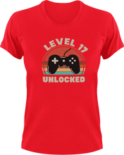 Load image into Gallery viewer, Level 17 Unlocked Birthday T-Shirtbirthday, gamer, games, gaming, Ladies, level, Mens, Unisex
