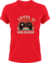 Load image into Gallery viewer, Level 17 Unlocked Birthday T-Shirtbirthday, gamer, games, gaming, Ladies, level, Mens, Unisex
