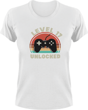 Load image into Gallery viewer, Level 17 Unlocked Birthday T-Shirtbirthday, gamer, games, gaming, Ladies, level, Mens, Unisex
