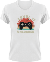 Load image into Gallery viewer, Level 17 Unlocked Birthday T-Shirtbirthday, gamer, games, gaming, Ladies, level, Mens, Unisex