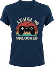 Load image into Gallery viewer, Level 40 unlocked Birthday T-Shirtbirthday, games, Ladies, Mens, Unisex