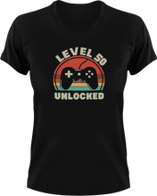 Load image into Gallery viewer, Level 50 unlocked Birthday T-Shirtbirthday, games, Ladies, Mens, Unisex