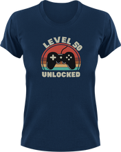Load image into Gallery viewer, Level 50 unlocked Birthday T-Shirtbirthday, games, Ladies, Mens, Unisex
