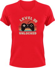 Load image into Gallery viewer, Level 50 unlocked Birthday T-Shirtbirthday, games, Ladies, Mens, Unisex