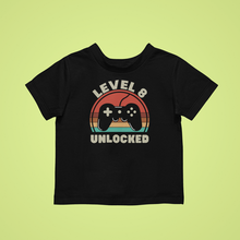 Load image into Gallery viewer, Level 8 unlocked Birthday T-shirtbirthday, boy, gamer, girl, kids, neice, nephew